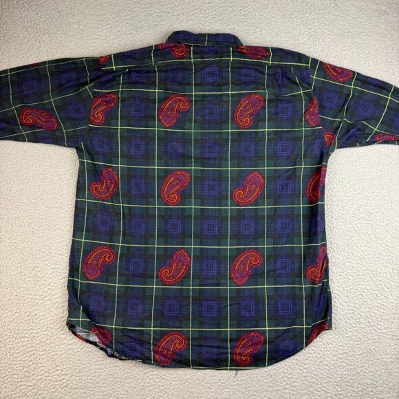 Vintage Mens Extra Large Long Sleeve Button Down Shirt Paisley Patchwork Cotton - Picture 6 of 7